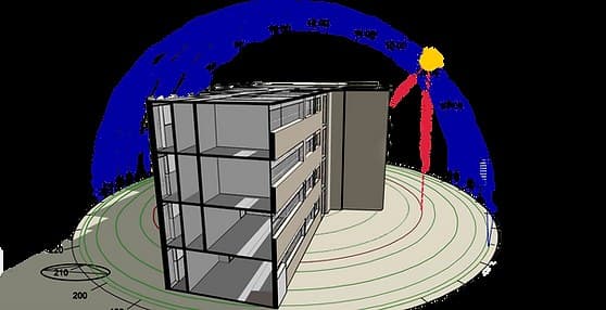 Bóveda celeste y trayectoria solar sobre la envolvente