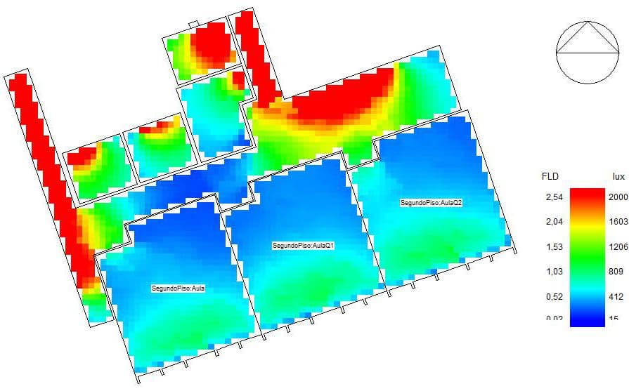 Simulación de disponibilidad de luz natural en aulas